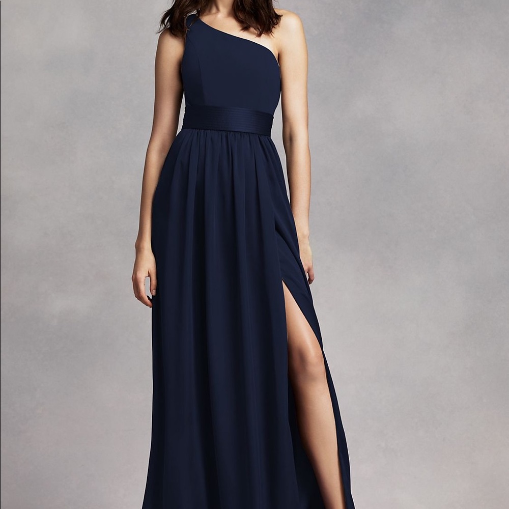 WHITE BY VERA WANG One Shoulder Dress with Satin Sash in Midnight Size 14 NEW